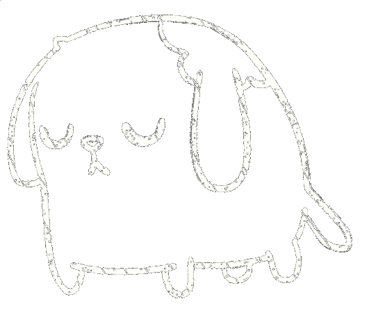 A simple chalk doodle of a sad round dog.